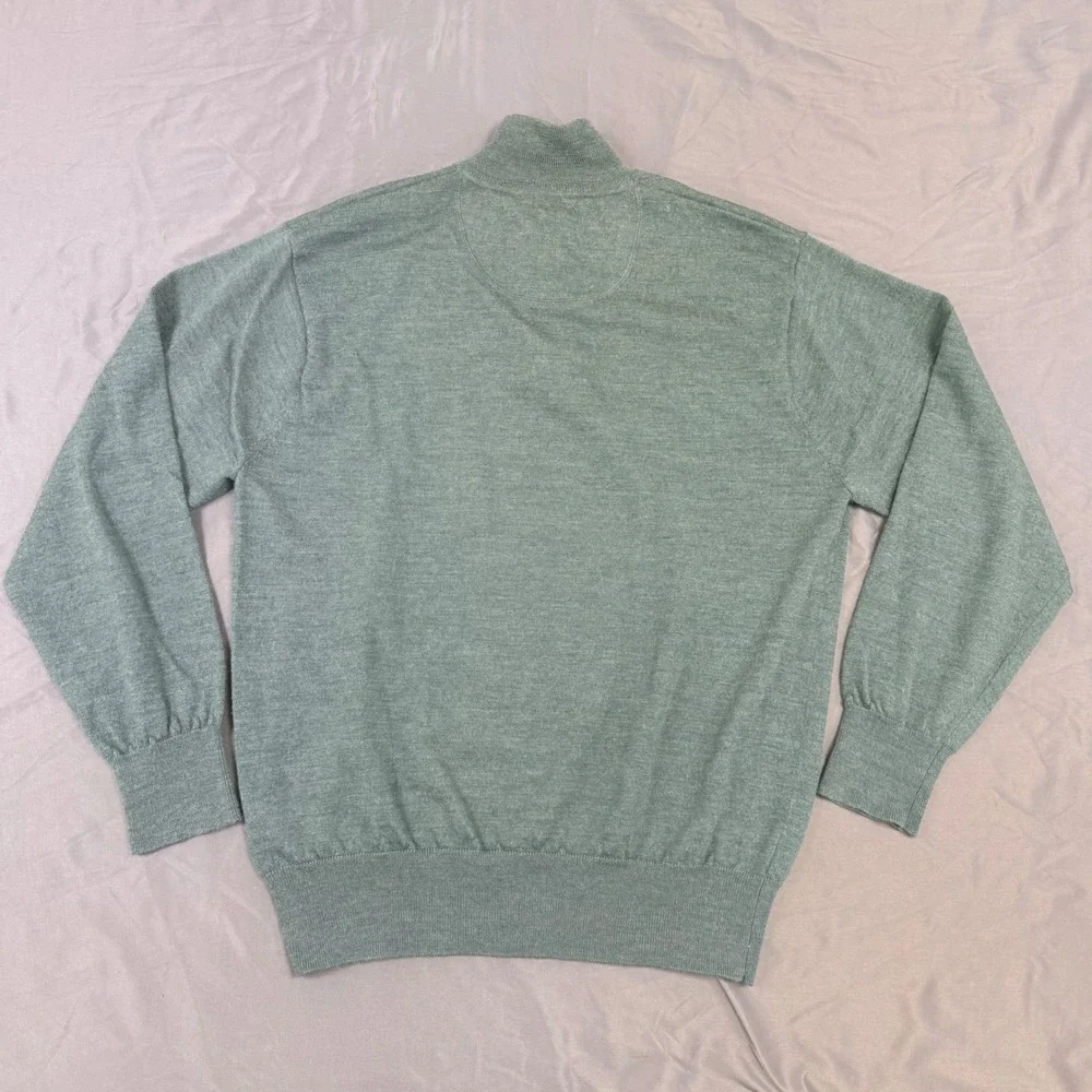 Orvis Mens 100% Wool Quarter Zip Sweater Heather Green Mock Neck Large 9G6T